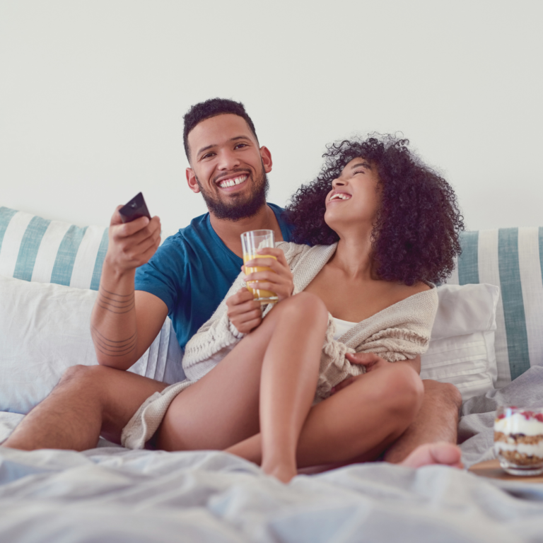 A couple relaxing and enjoying each others company on a birthday.