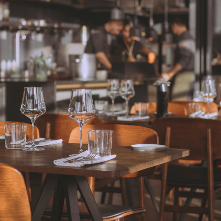 A dining room at a restaurant.